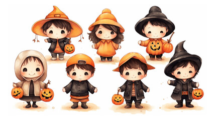 watercolor painting style illustration of cute happy boy halloween cartoon