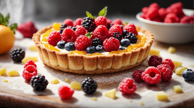 Watercolor berry pie, food, fruit, breakfast