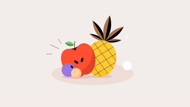 Motion graphic of Illustration of pineapple and apple on flat design and pastel color, 4k dimensions.
