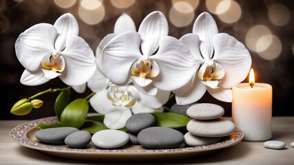 Fototapeta na wymiar spa stones and orchid