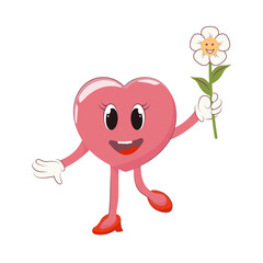 Retro Happy Valentine's Day. Happy heart character. Retro characters and elements. Vector illustration