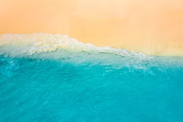 Foto op Canvas Top drone view fantastic popular travel landscape. Summer seascape blue water yellow sand. Aerial amazing tropical nature background. Beautiful  Mediterranean bright sea waves crash beach sunlight © icemanphotos