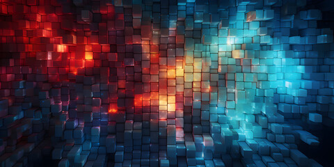 colourful abstract glowing mosaic background with squares - obrazy, fototapety, plakaty