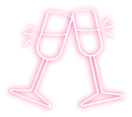 Glowing neon cheers champagne glasses png