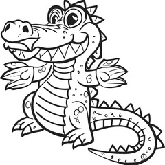 Alligator crocodile line drawing cartoon