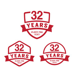 32 years anniversary celebration logotype. 32nd anniversary logo collection. Set of anniversary design template. Vector illustration.