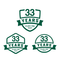 33 years anniversary celebration logotype. 33rd anniversary logo collection. Set of anniversary design template. Vector illustration.