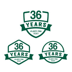 36 years anniversary celebration logotype. 36th anniversary logo collection. Set of anniversary design template. Vector illustration.
