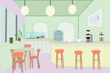可愛いパステル調のカフェ（コーヒーショップ）のイラスト