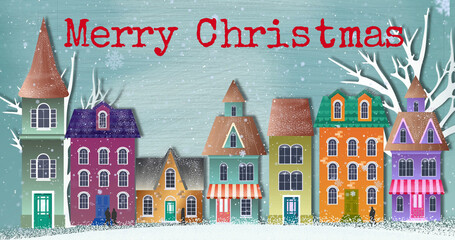 Composition of merry christmas text over winter background - Powered by Adobe