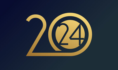 Happy new year 2024 typography design. Holiday lettering isolated on dark background. 2024 New year concept for banner, greeting card, poster and calligraphy design.