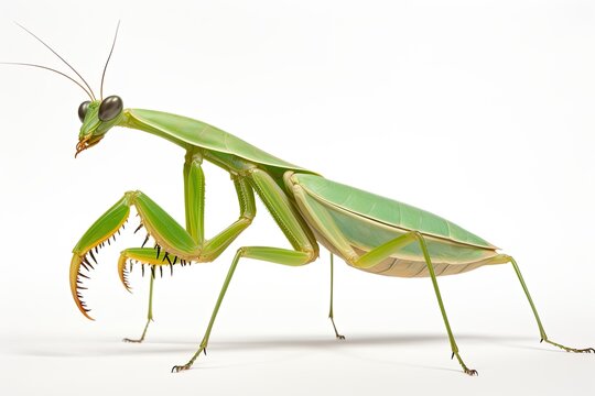 male praying mantis isolated on white background
