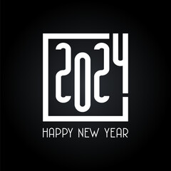 Happy new year 2024 typography design. Holiday lettering isolated on dark background. 2024 New year concept for banner, greeting card, poster and calligraphy design.