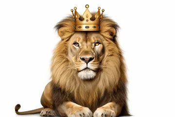 Fototapeten king lion wearing a crown isolated on white background © Rangga Bimantara