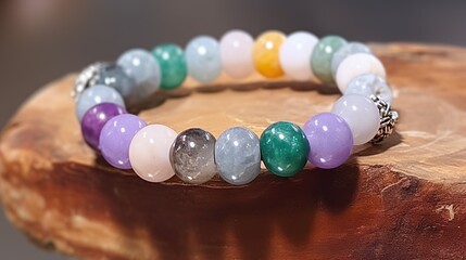 Natural stone jewelry bracelet. Lucky bracelet made of  colorful stone round. Studio shot.