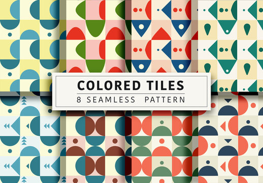 Mockup of 8 customizable repeatable patterns, retro style patterns