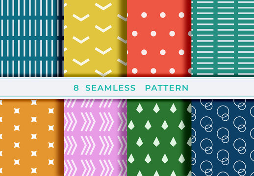 Mockup of 8 customizable repeatable bright simple patterns
