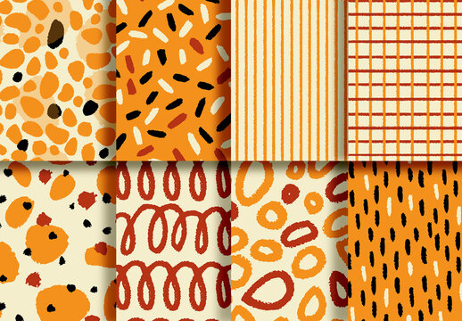 Mockup of 8 customizable repeatable patterns, fall color palette
