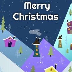 Fototapeta premium Composite of merry christmas text over winter christmas scenery