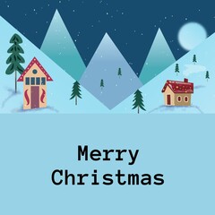 Fototapeta na wymiar Composite of merry christmas text over winter christmas scenery