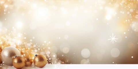 Fototapeta na wymiar Christmas background with snowflakes and christmas balls in gold and white tons