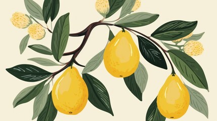 Fruits on a branch illustration in vector style. Natural, sweet fruits in minimalist style.  - obrazy, fototapety, plakaty