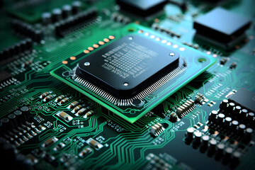 Fototapeta premium Tech at Its Core An Electronic Circuit Board Featuring a Processor