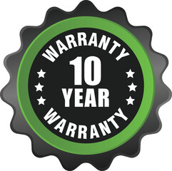  10-year warranty badge, sign, symbol, and insignia isolated on white background. Vector