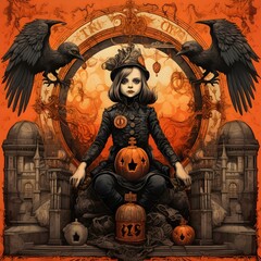 Halloween, Pumpkin, Mysterious, Fantasy, Magic, Cute, Girl, Classic