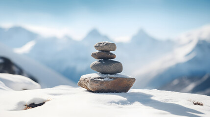 Zen stones in tibet with snow mountains