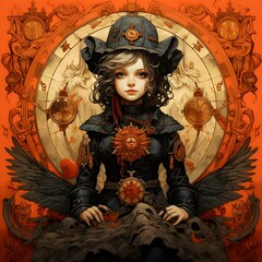 Fototapeta premium Halloween, Pumpkin, Mysterious, Fantasy, Magic, Cute, Girl, Classic