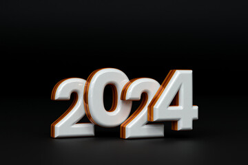 3d rendering Happy new year 2024 gold 3d text effect banner design template