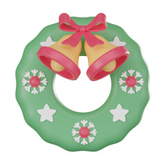 Festive christmas wreath with bells gold on white 3d render.