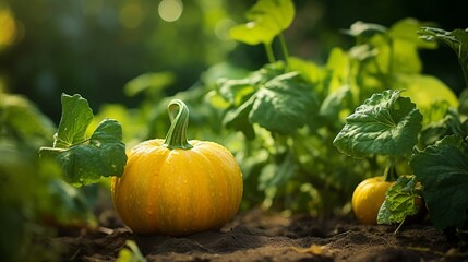 Buttercup squash - green sweet pumpkin in the garden, farm Pumpkin plant the garden