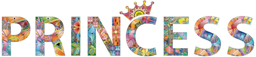 Word PRINCESS. Vector zentangle object for decoration © Andreichenko