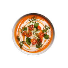 Delicious soup on a plate isolated on transparent background. appetizing soup. top view