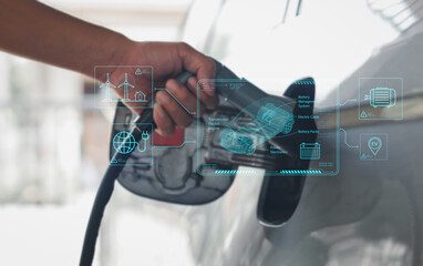 electric vehicle charging station for charging EV batteries. Plug for vehicle with electric engine....