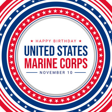Celebrating U.S. Marine Corps Birthday. Happy Birthday U.S. Marine Corps in circular theme style. November 10