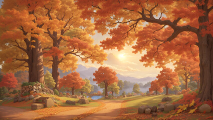 the painting shows a tree with orange leaves