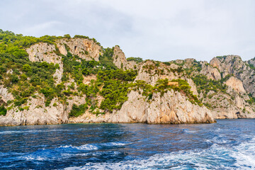 Fototapeta na wymiar Rugged coastal landscape of Capri island, Italy