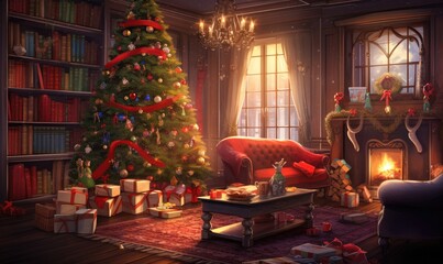 Fototapeta na wymiar Cozy living room with Christmas decorations