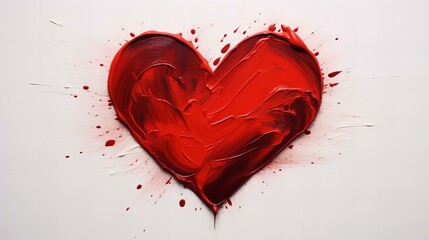 Valentine's Day. Oil Painting of a Red Heart Close-up on White Background. Generative AI