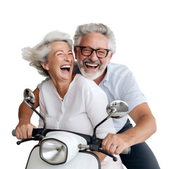 Retired happy couple on a scooter