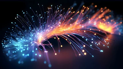 Foto op Plexiglas Network connection fiber optic,Colorful optic fiber electrical cables wires neon waves lines abstract 3d ai design background pattern glow colored streams information optical connection internet  © Planetz