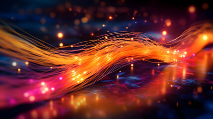 Network connection fiber optic,Colorful optic fiber electrical cables wires neon waves lines abstract 3d ai design background pattern glow colored streams information optical connection internet 