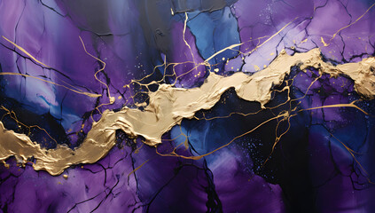Marble granite purple with gold texture.Marbling Background. Liquid Swirls in Beautiful Purple and Black colors, with Gold Powder.