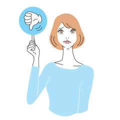 badの札を持つボブヘアの女性上半身