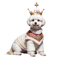 Bichon Frise Dog king clipart, dog breeds realistic illustration. Isolated on transparent background. Generative AI.