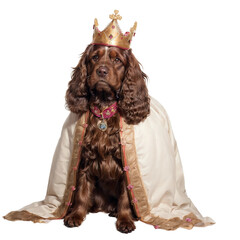 Cocker Spaniel Dog king clipart, dog breeds realistic illustration. Isolated on transparent background. Generative AI.