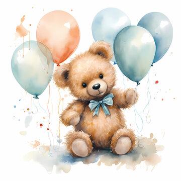 superbe illustration en aquarelle de petit ourson de multicolore